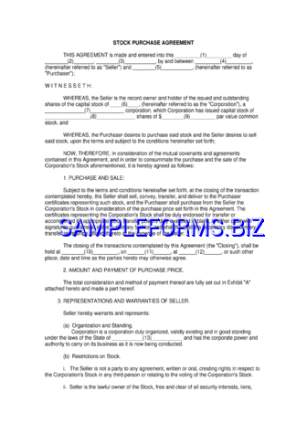 Stock Purchase Agreement 1 pdf free
